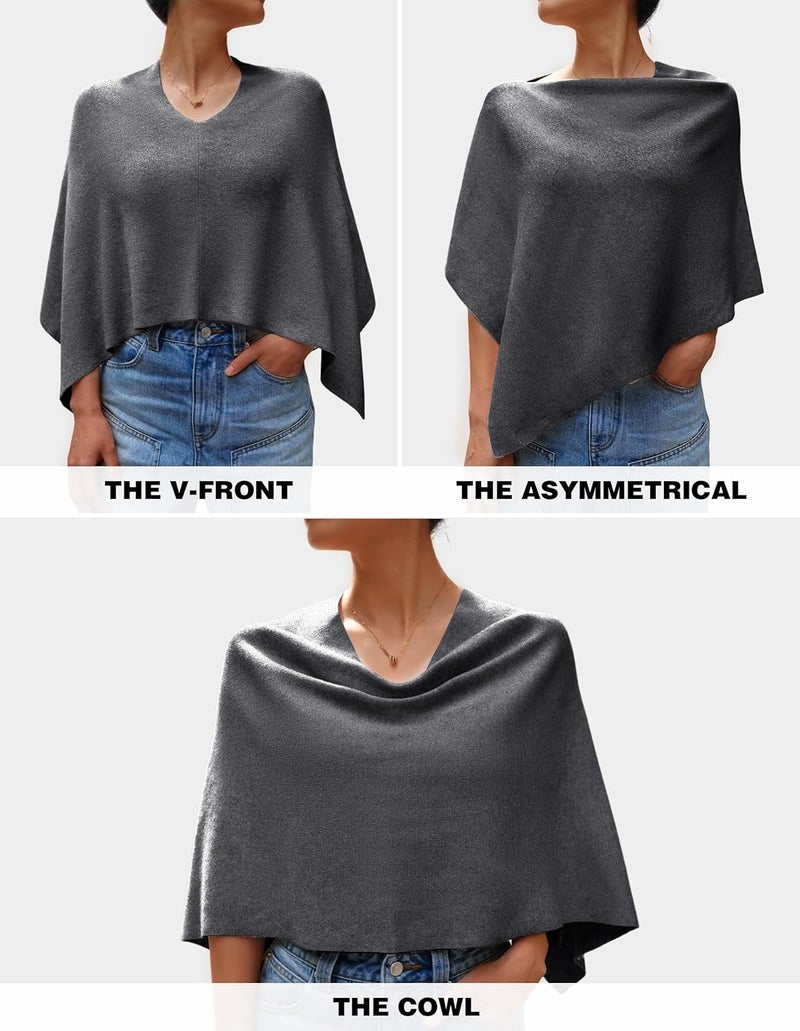 Puli Women Capri Poncho Sweater Slimming Fit Cropped Versatile Shawl Soft Knit Wraps Cowl Neck Short Tops - Image 5